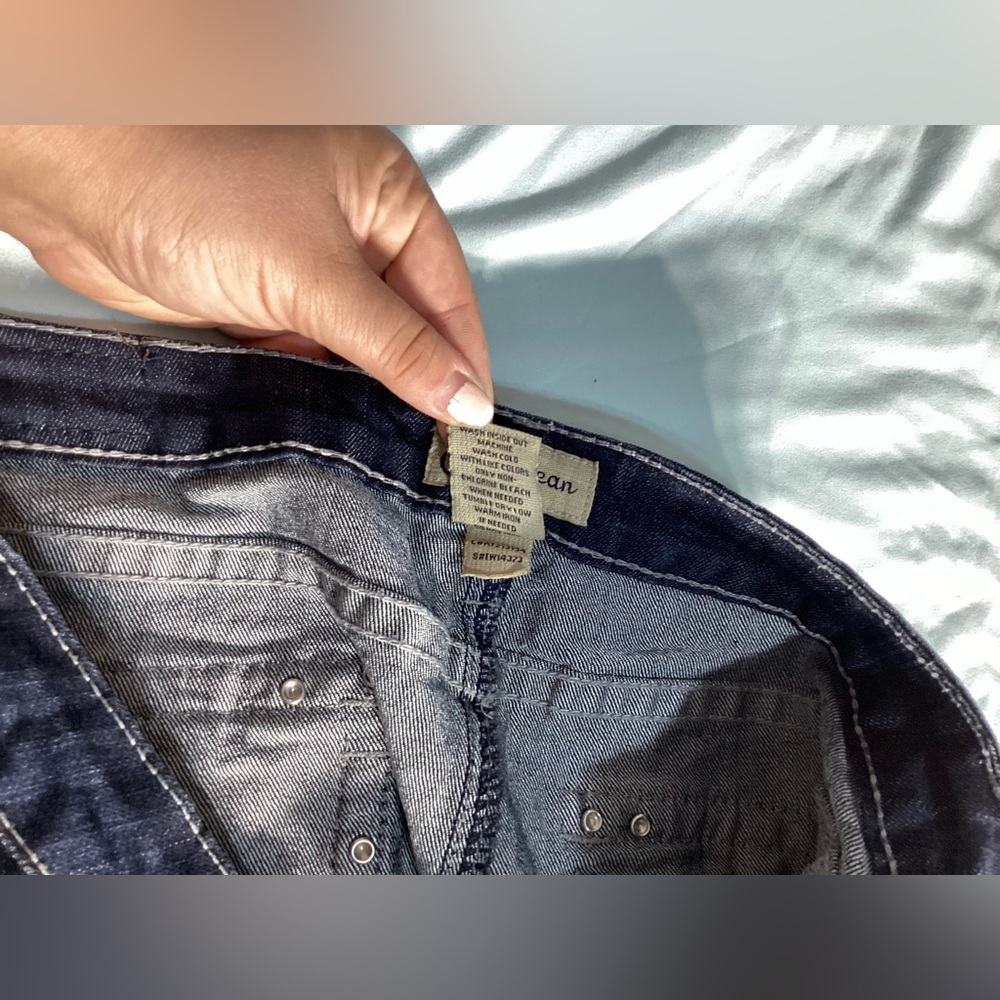 Earl Jean Rhinestone Straight Leg Mid Rise Dark Wash Jeans Size 12 - Picture 5 of 10